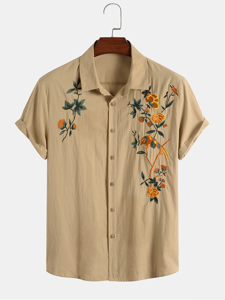 Men's Casual Wear Cream Colour Printed Cotton Shirt