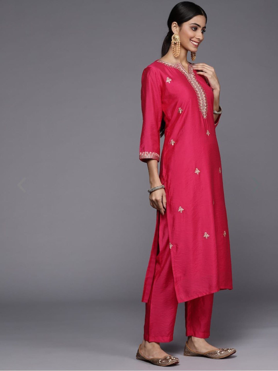 Red Party Wear Embroidery Worked Kurta With Pant And Duppata Set