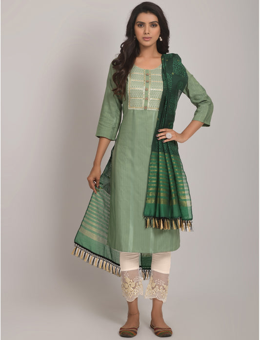 Pista Party Wear Embroidery Worked Kurta With Pant And Duppata Set