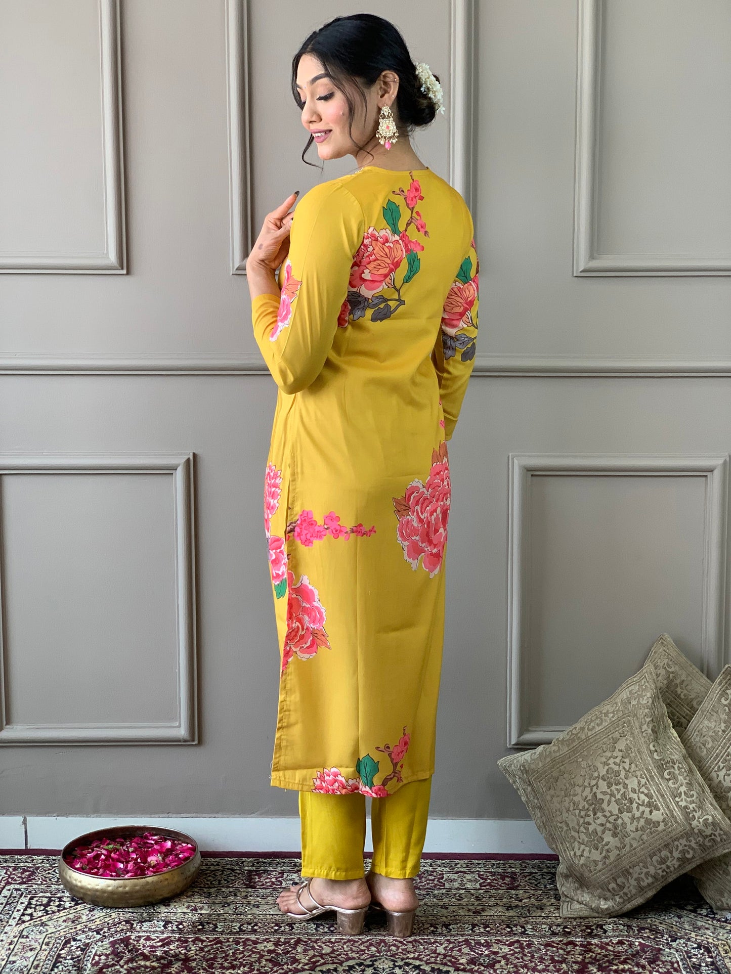 Designer Floral Kurta Set with Bottom and Dupatta