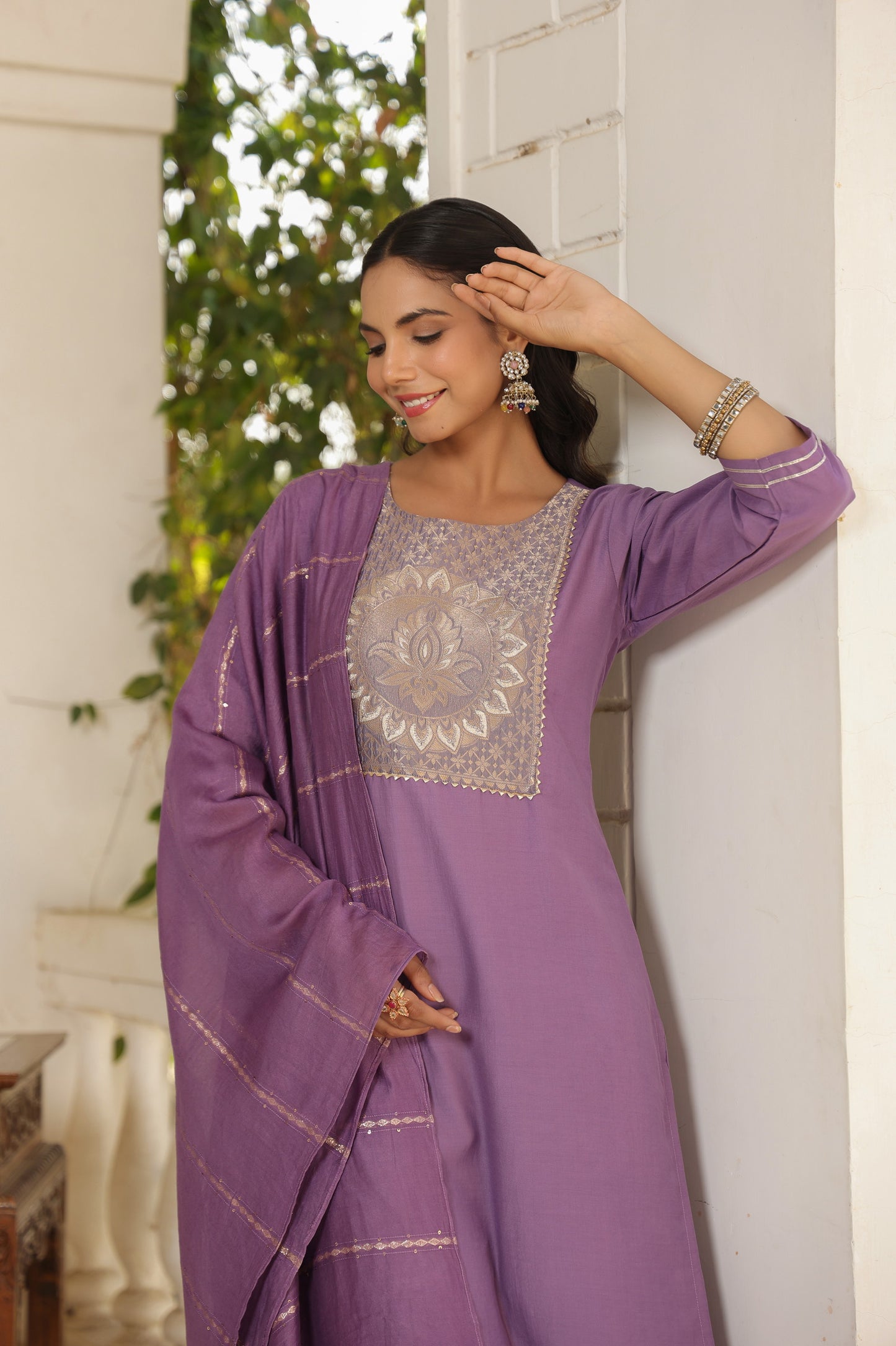 Beautiful and Simple Embroidered Kurta set With Bottom and Dupatta