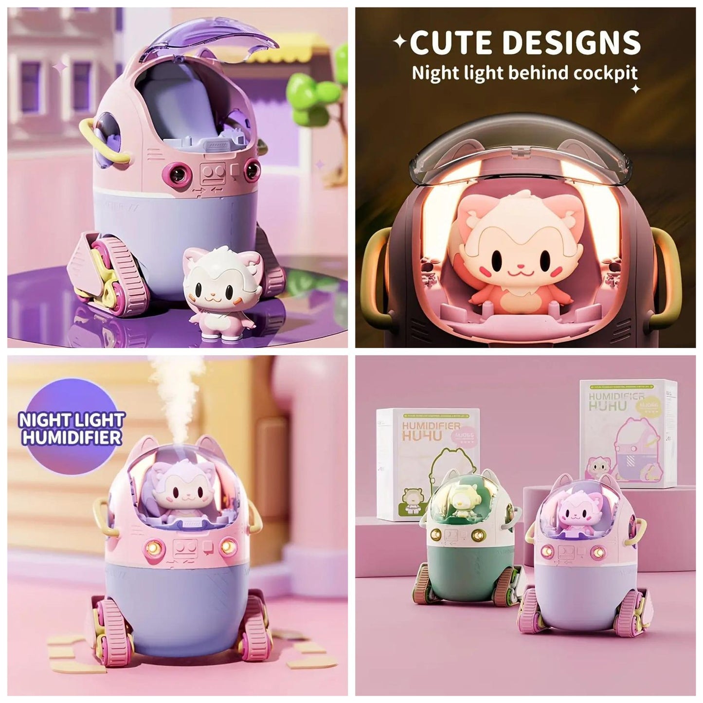 Kawaii cute cat air wheel car rolling humidifier