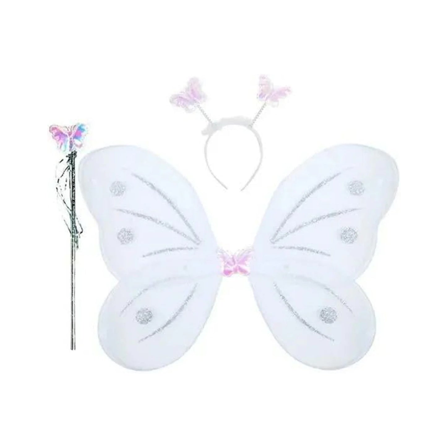 3293 Baby Girls Fairy Nylon Butterfly Wings Costume Butterfly Fairy Angel Wing Wand And Hairband Multi- Color For Party (1pc)